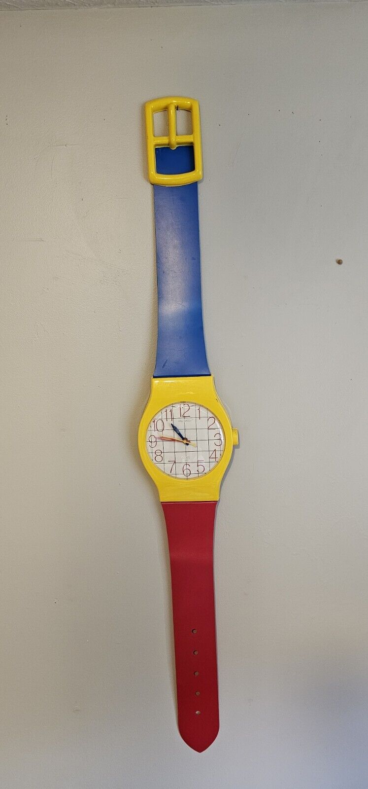 Vtg Electro-Optix JUMBO Watch Wall Clock Quartz  Works USA  *READ DESC Red Blue