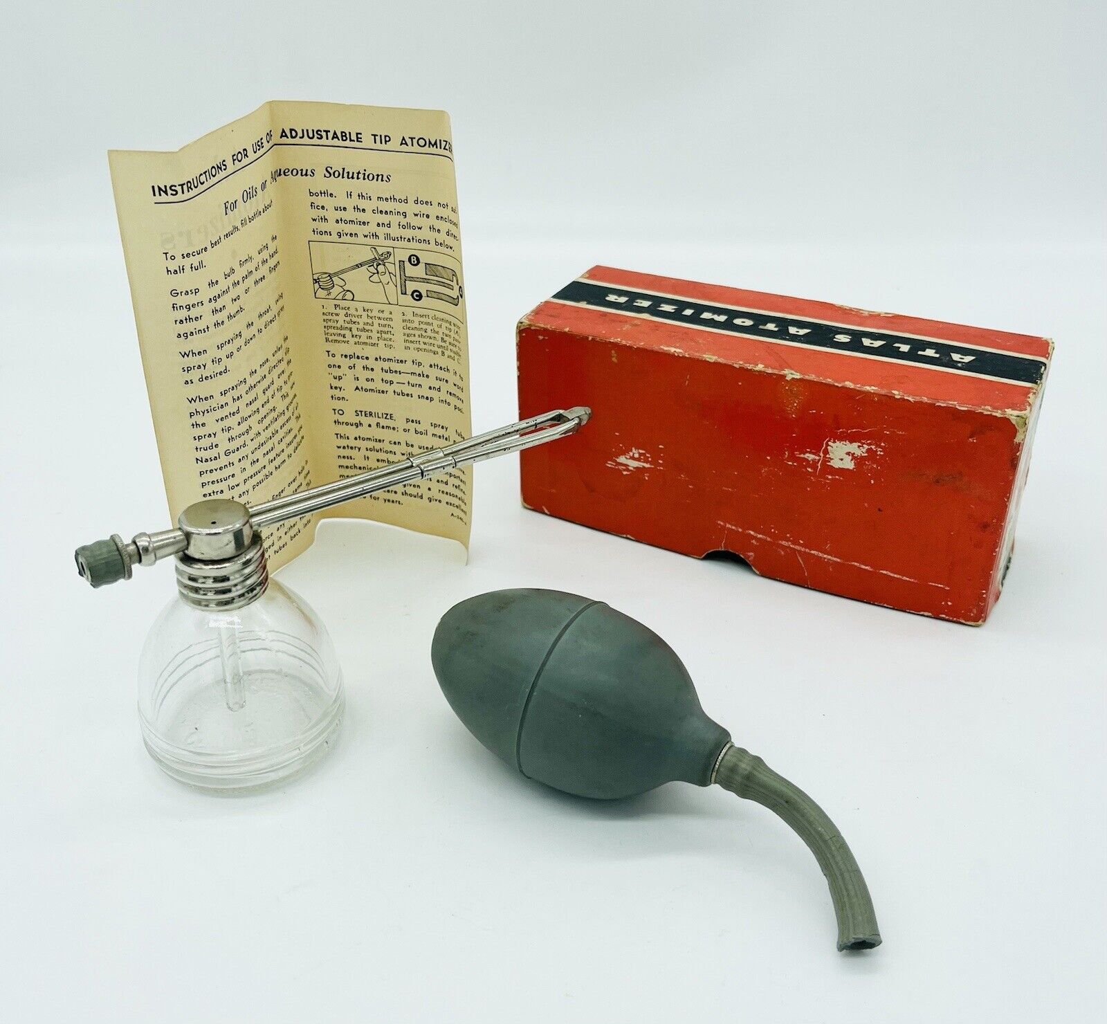 Vintage ATLAS ATOMIZER No. 24 Glass Spray Bottle In Box 1930s Toledo, Ohio