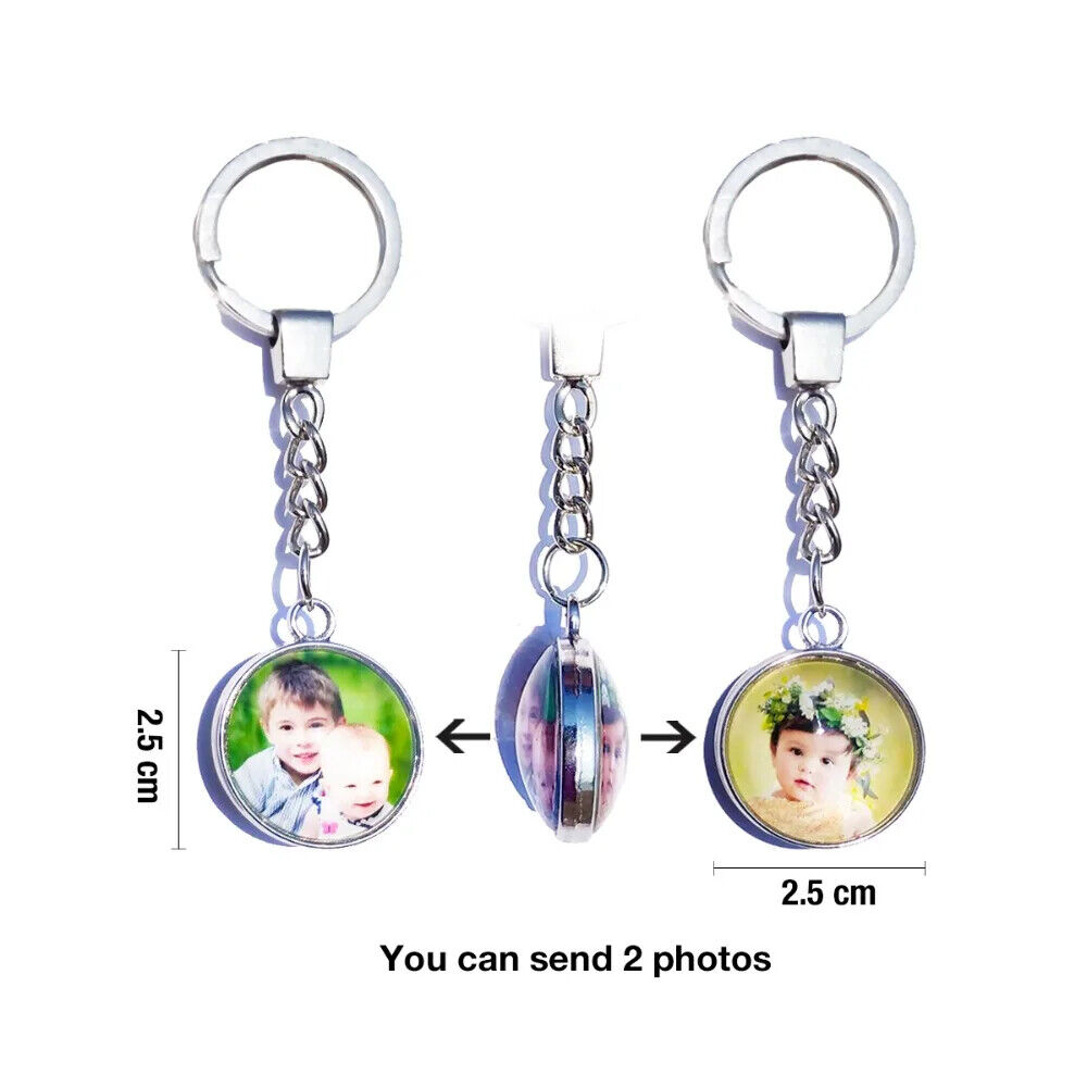 Double Sided Custom Photo Keychain Personalised Family Kid Pet Photo Keyring