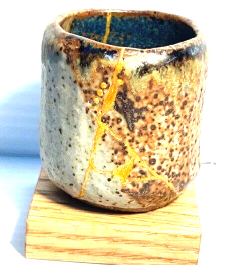 MINI Kintsugi Style Japanese Repair Technique, ceramic/Raku handmade cup,VG