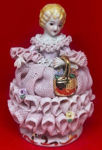 Irish Dresden Dorothea Sunshine Collection Pink Ruffled Lace Porcelain Figurine
