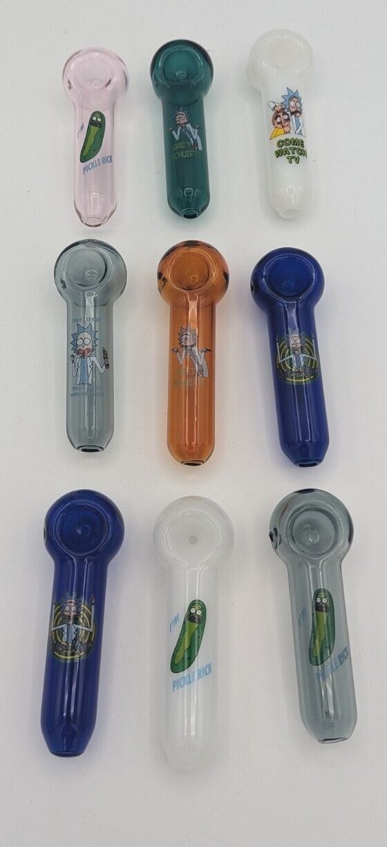 Assorted 3pk Rick & Morty Glass Tobacco Pipes*Pickle Rick*Get Schwifty*Get Rigit