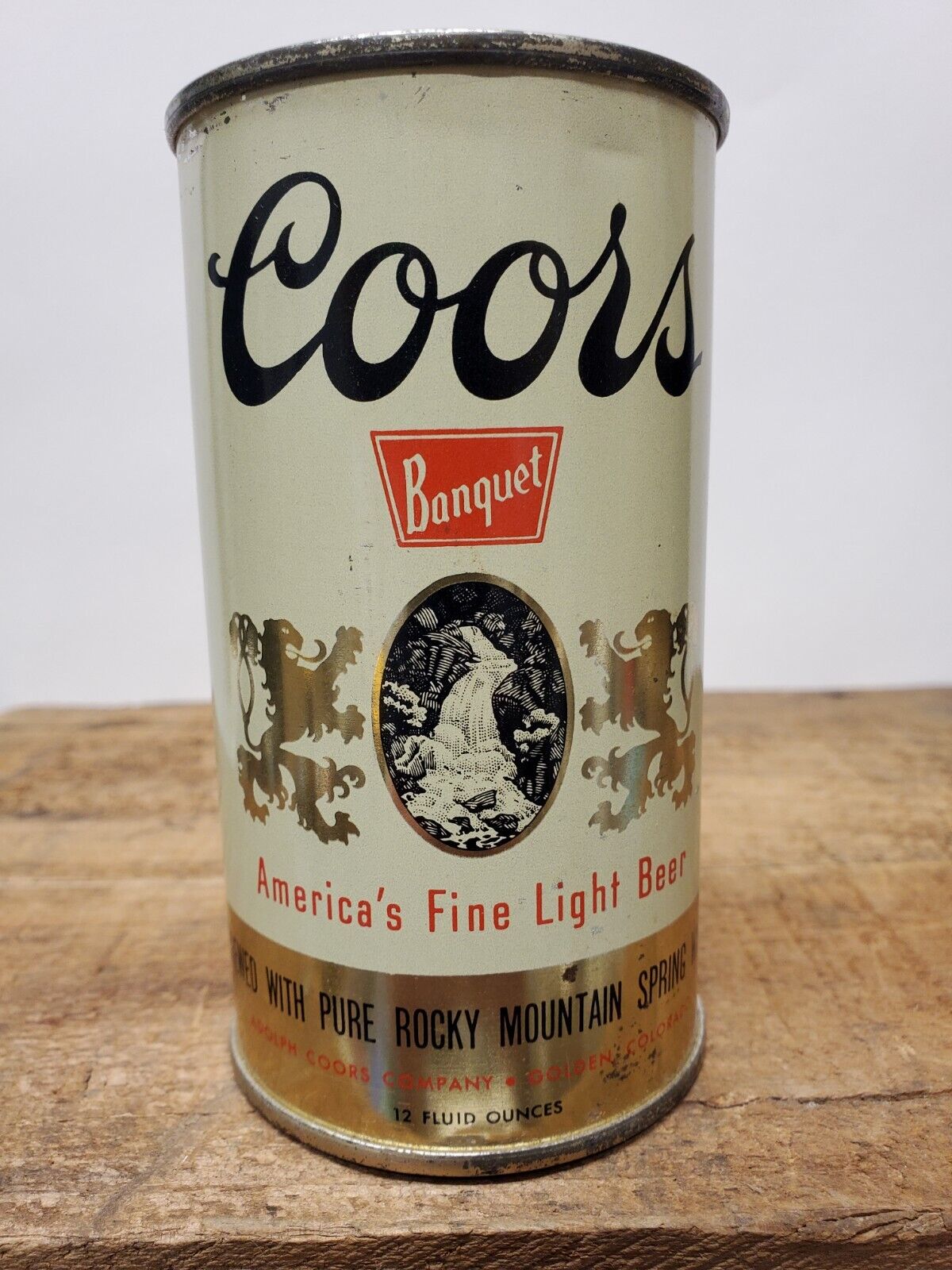 Red Stripe Variation 1950\'s Coors Flat Top Beer Can Ks. Tax Paid Nice Condition 