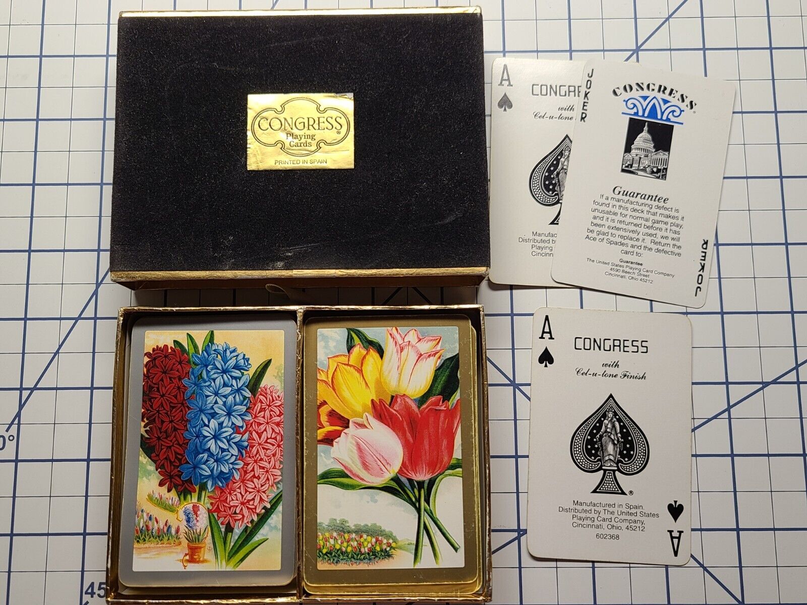 Vintage Congress Playing Cards - Floral Pattern - Cel-U-Tone Finish - 2 Decks