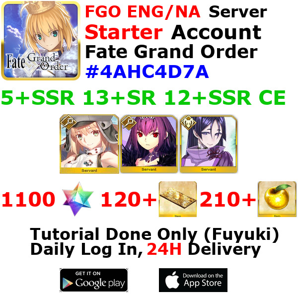 [ENG/NA][INST] FGO / Fate Grand Order Starter Account 5+SSR 120+Tix 1130+SQ #4AH