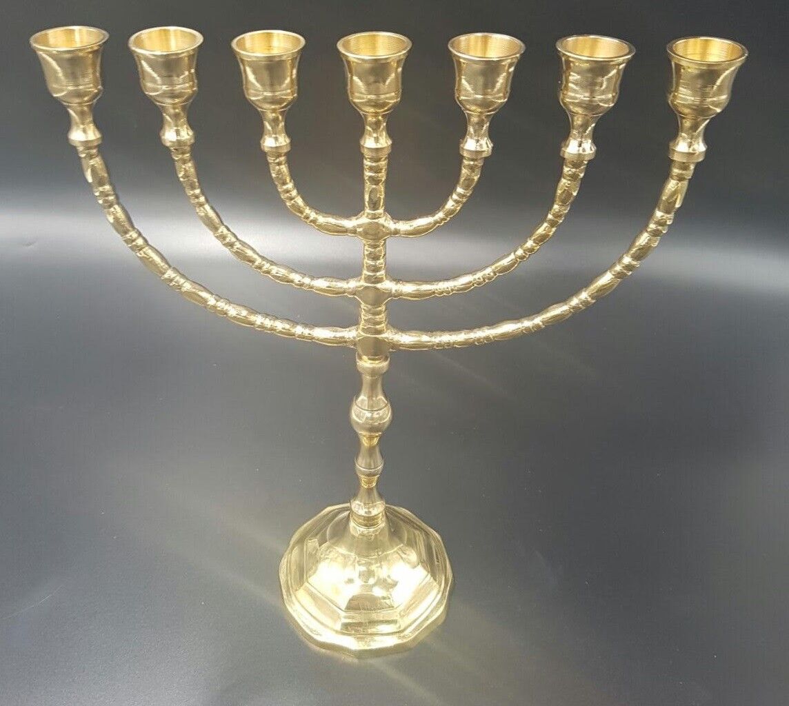 Brass Menorah Jerusalem  12 Inch Height 7 Branches Menorah Jewish Israel Judaica