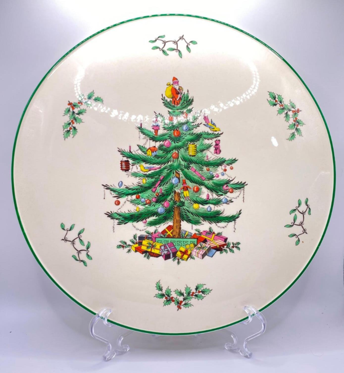 Spode Christmas Tree Footed Server Plate S 3324 S #15 Cake Pie Cheese Plate VTG