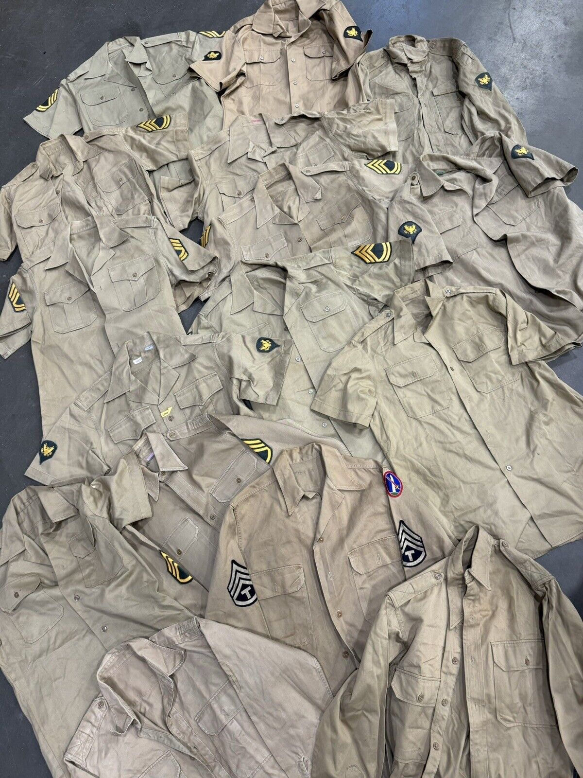 Vintage USMC Khaki Tan Military Shirts 1940s 50s 60s 70s WW2 Vietnam Lot of 16