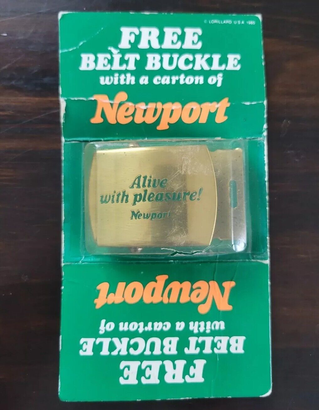 Newport Alive With Pleasure Solid Brass Vintage Belt Buckle Used
