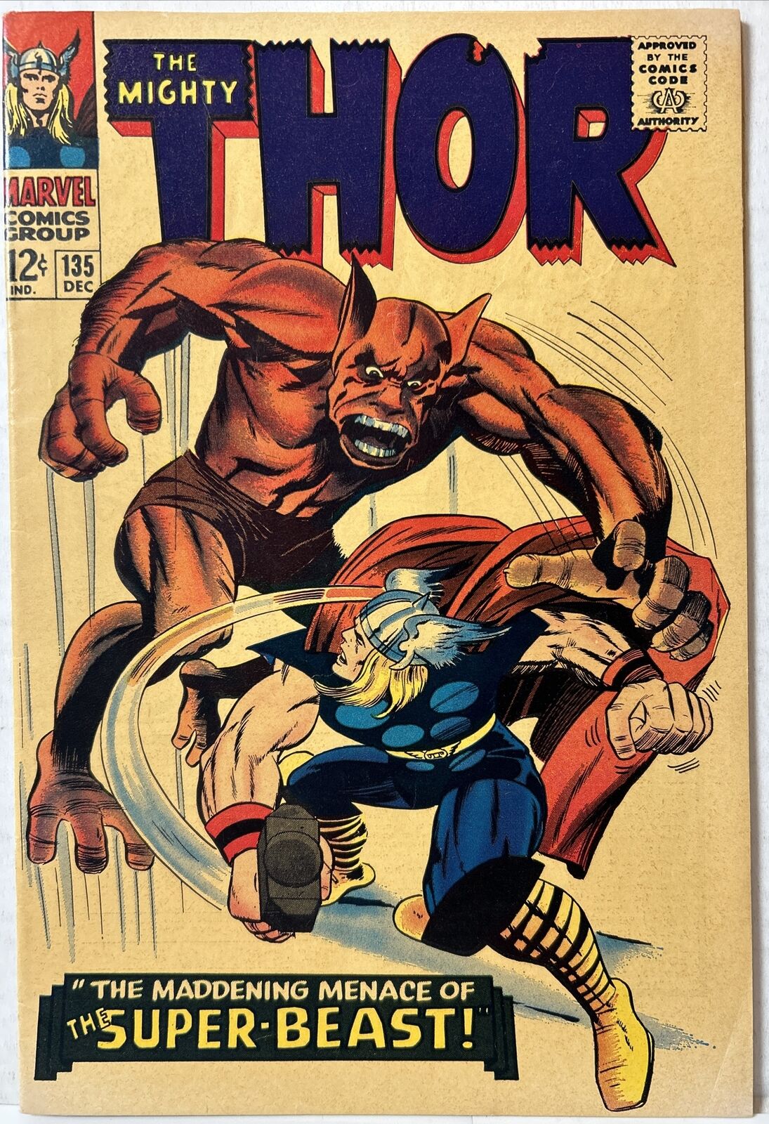 Thor #135 Maddening Menace of Super-Beast Jack Kirby Art Marvel 1966 FN+
