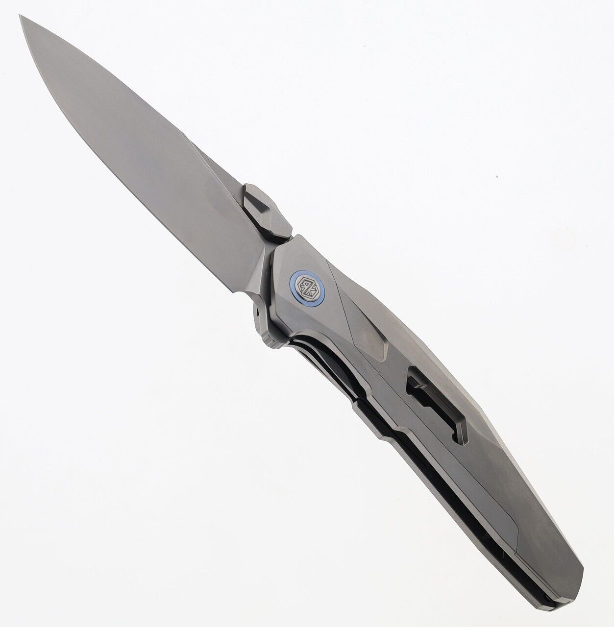 Rike Shadow Folding Knife Gray Titanium Handle M390 Clip Point Plain Edge