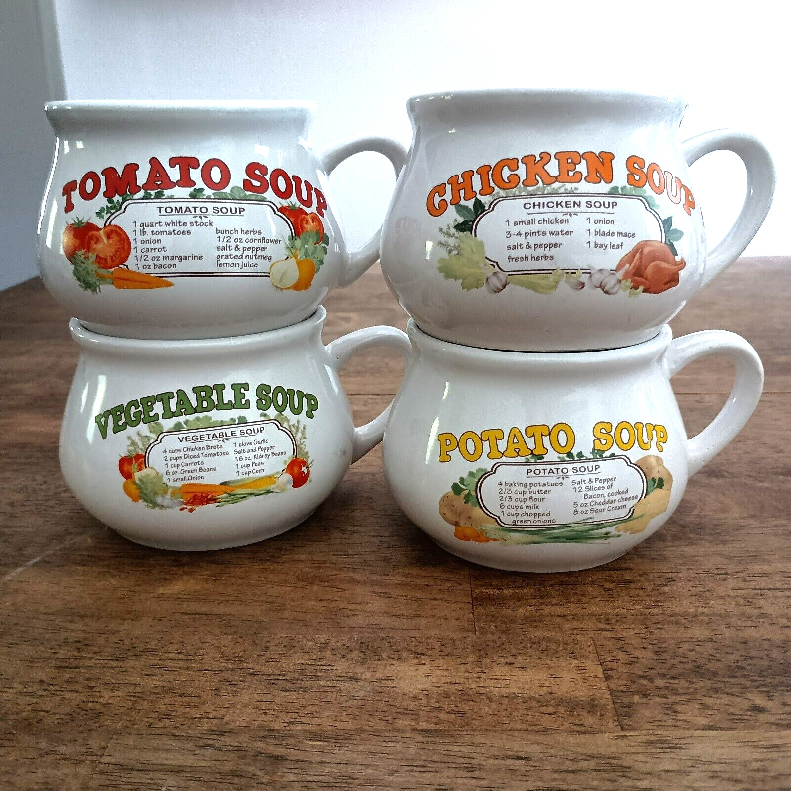 Vintage Dat\'l Do It Soup Recipe Mugs Retro 70\'s Kitchen MCM Complete Set of 4