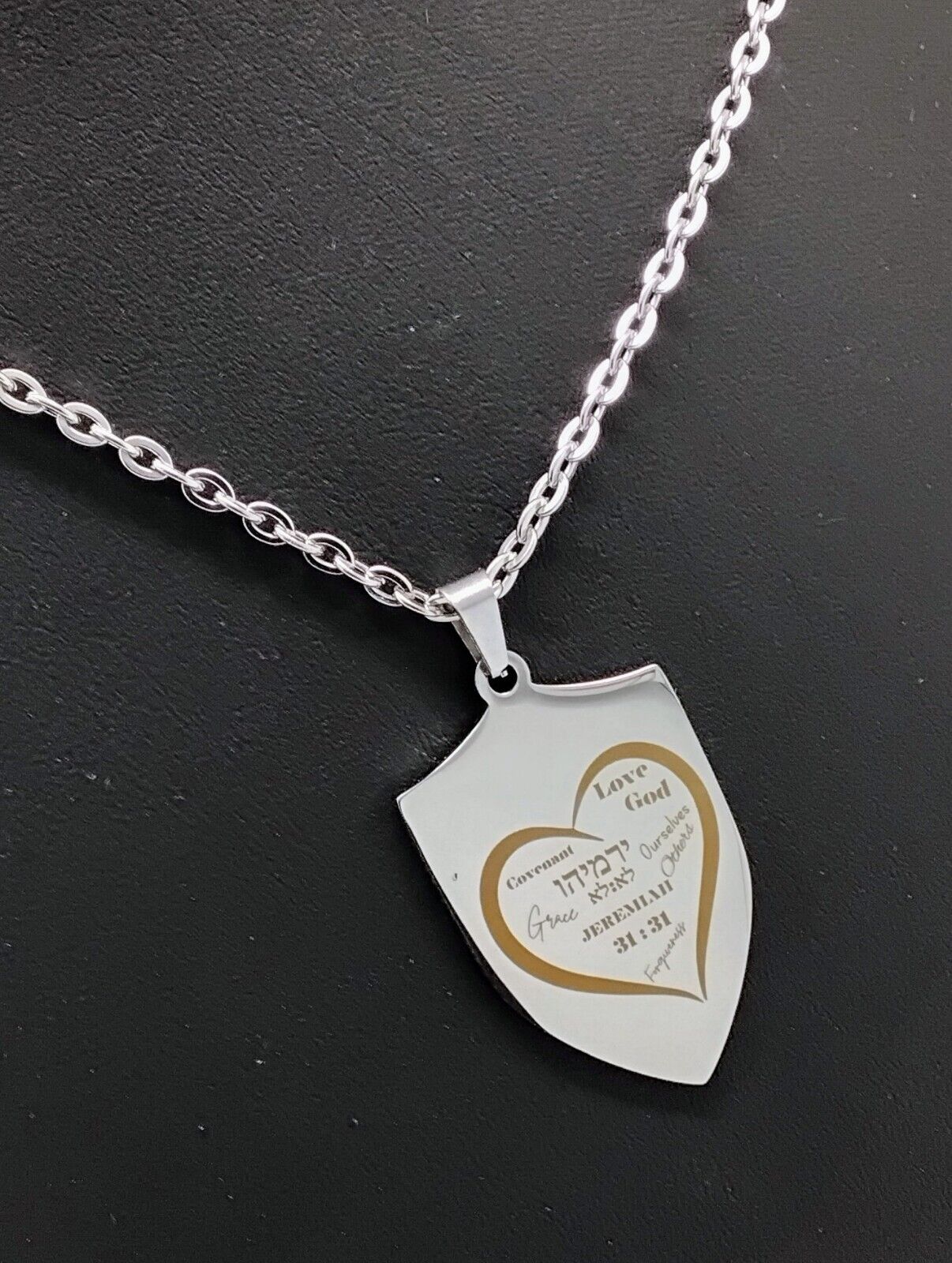 Jeremiah 31;31 Handmade Made Engraved In Hebrew And English With Heart Stainless