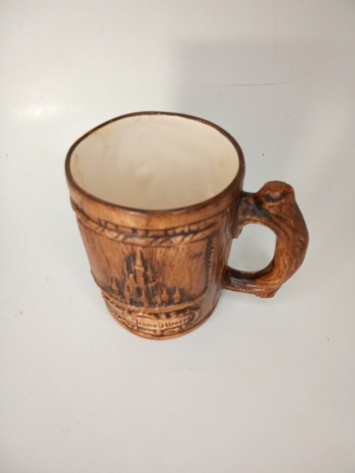 Vintage Walt Disney World Mug Brown Ceramic Textured Faux Wood Cup