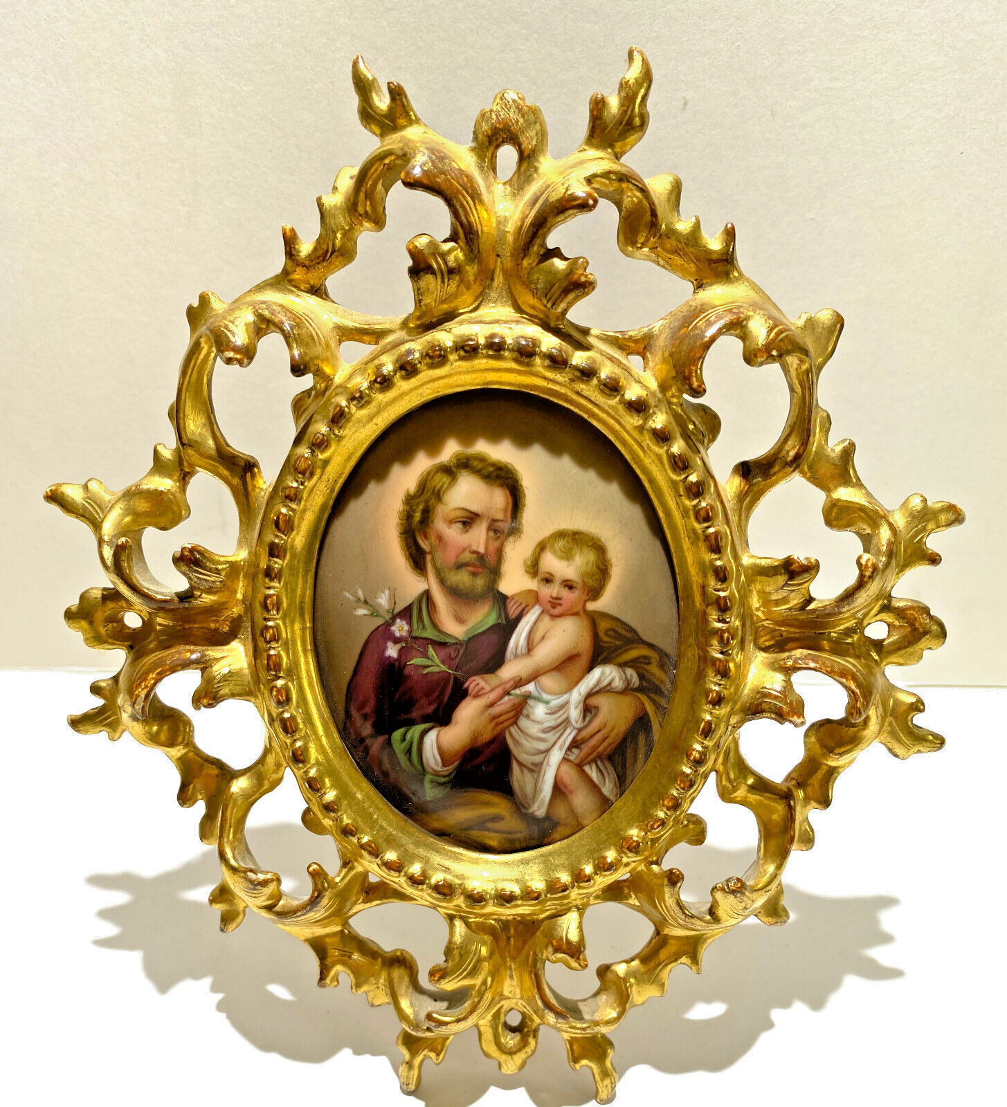 C.M. Hutschenreuther Porcelain Portrait Plaque St Joseph & Jesus ca 1927.