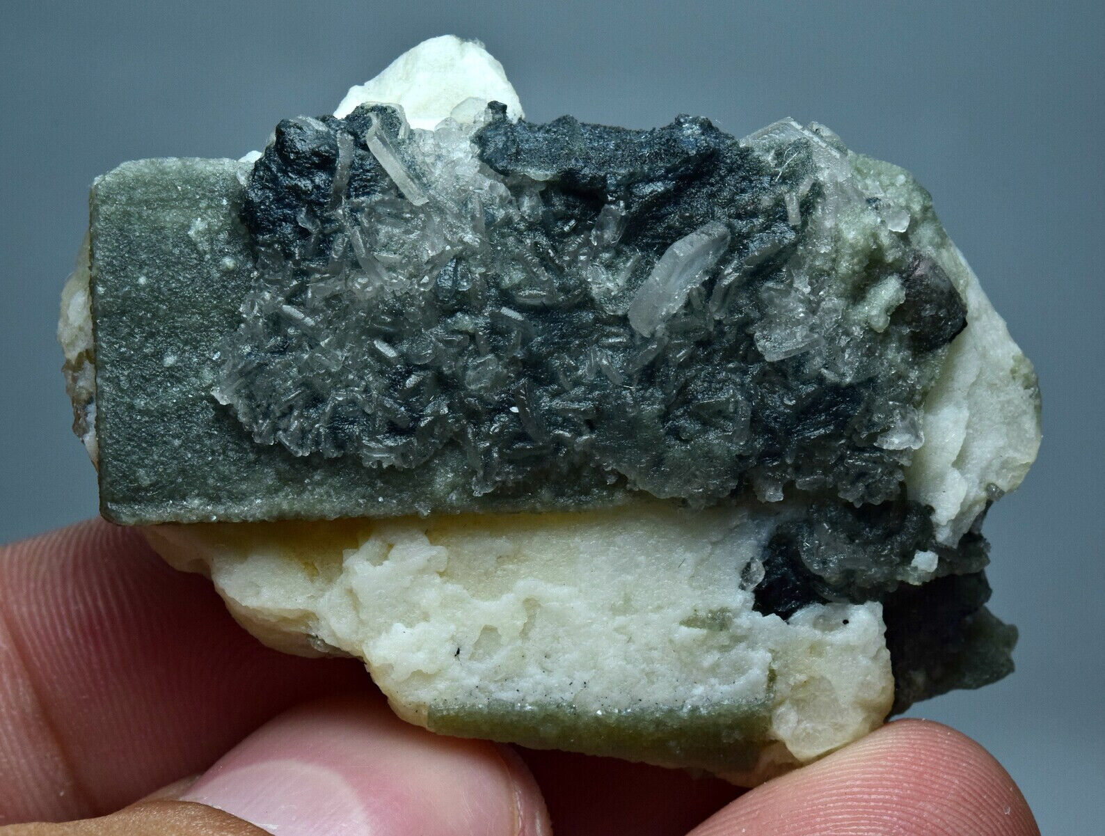 27 Gram  Unusual Vorobyevite beryl CRYSTALS ON UNKNOWN Green Crystal On Feldspar
