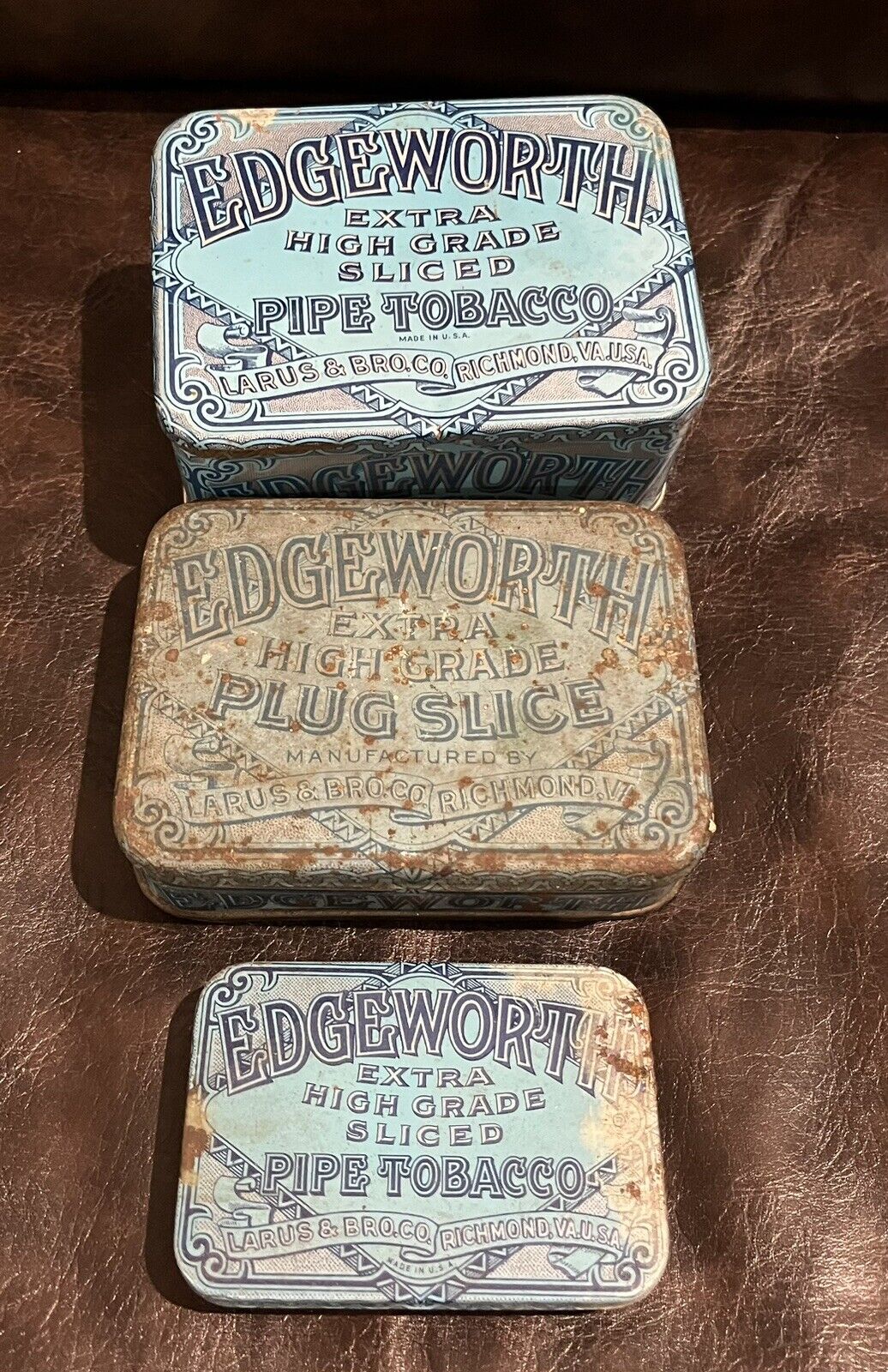 Vintage Edgeworth Tobacco Tin Lot of 3 Tobacciana Advertising Hinged Lids Empty