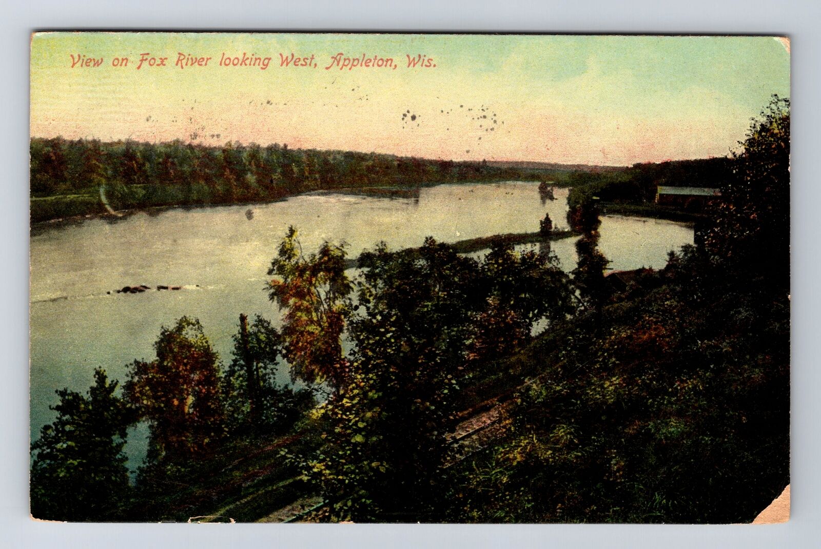 Appleton WI-Wisconsin, Fox River Looking West, Antique, Vintage c1913 Postcard