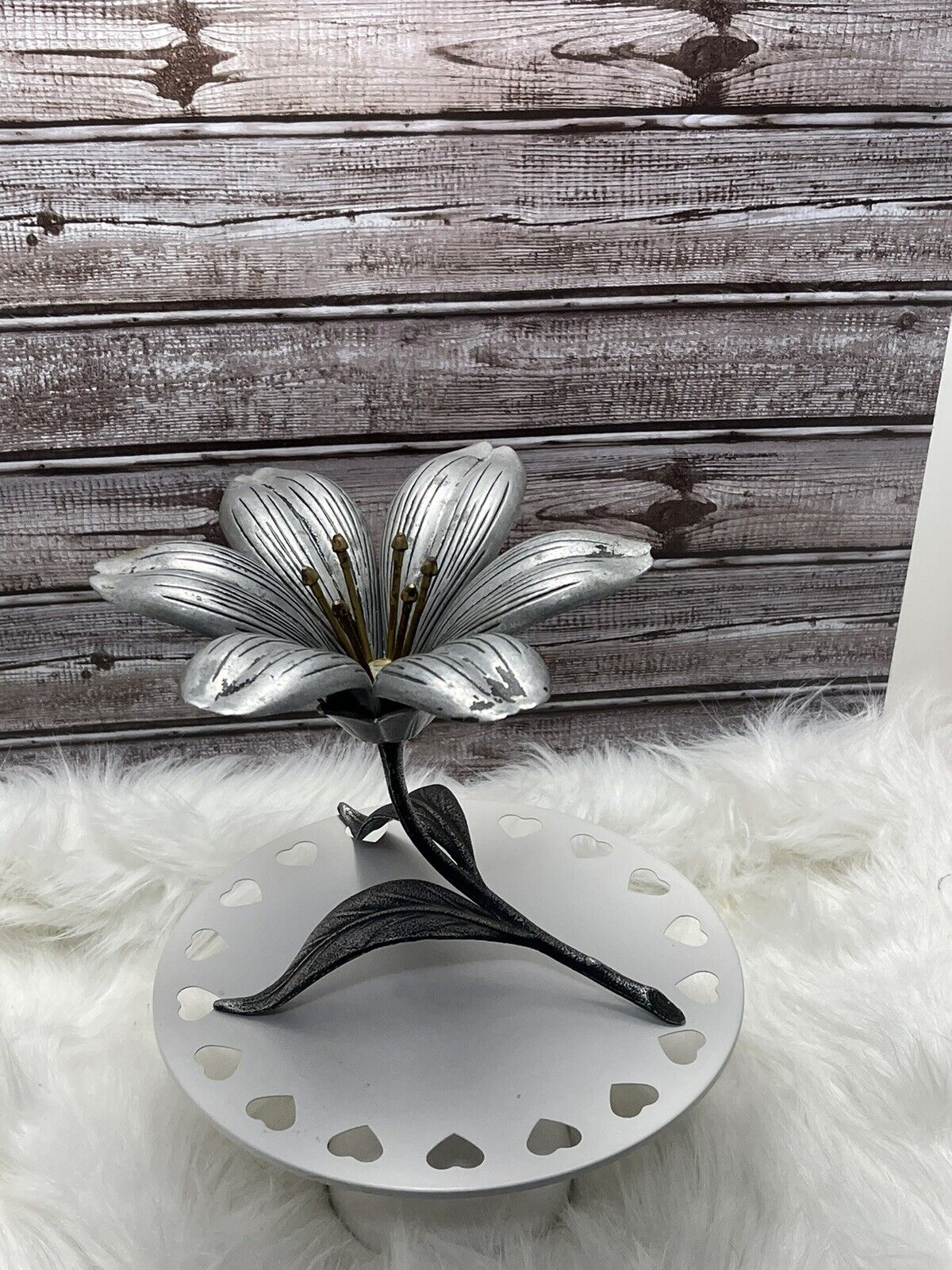Vintage Pewter Lily Flower Ashtray