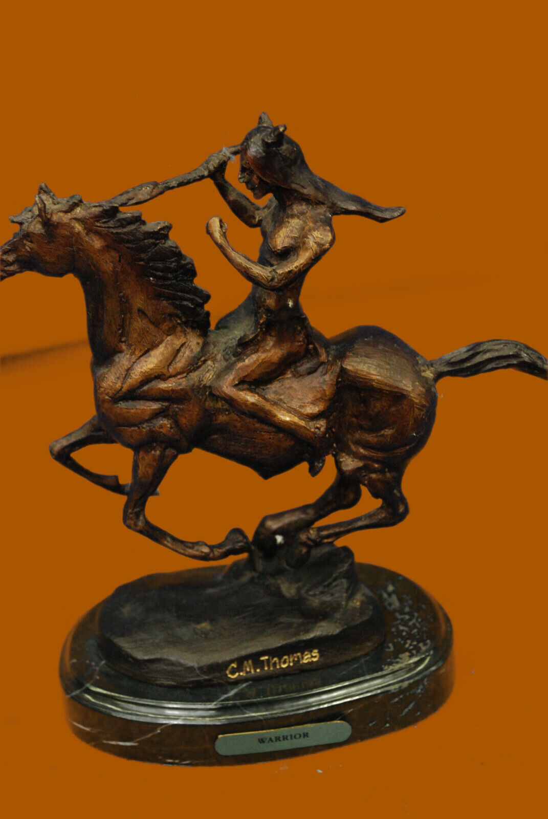 Hot Cast Bronze Lost Wax Method Native American Indian Horse Warrior Statue DEAL