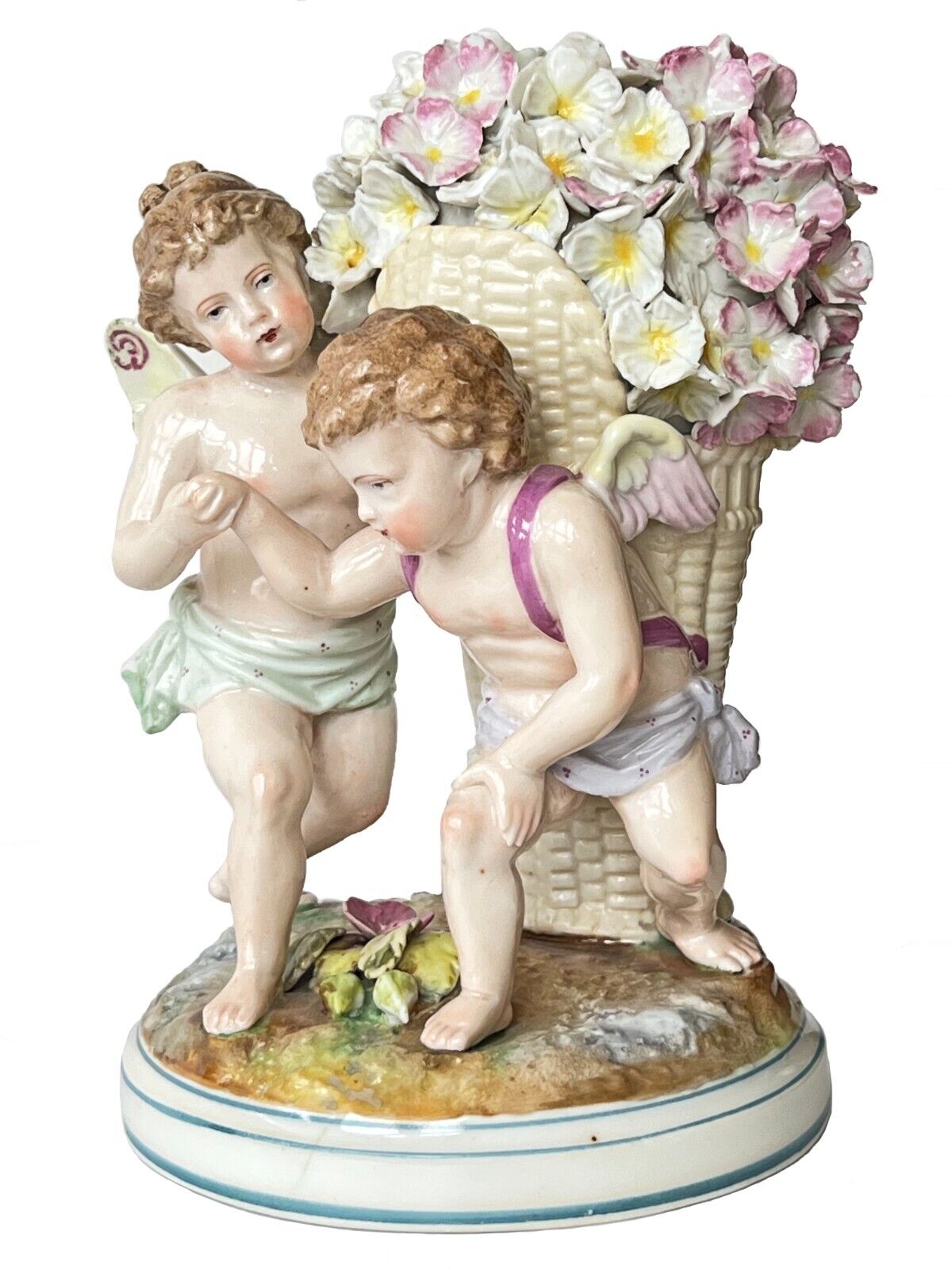 Antique Limoges Angel Cherub Cupid & Psyche Figurine Porcelain France 19 / 20 c