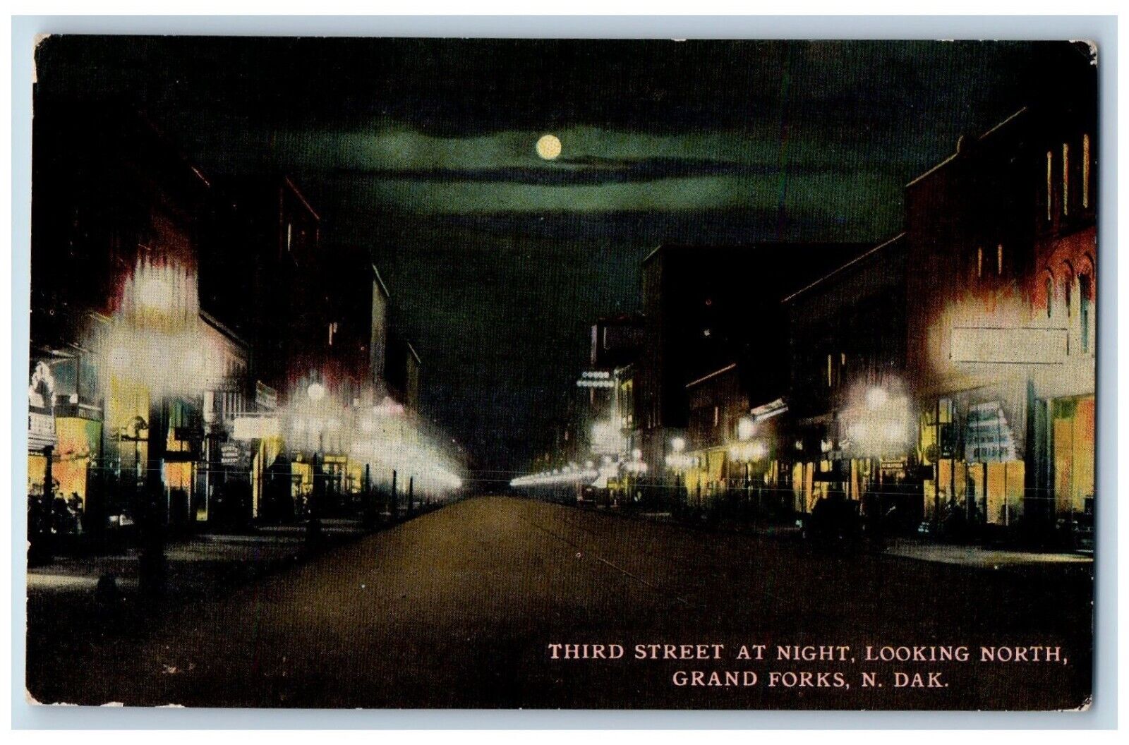 Grand Forks North Dakota Postcard Third Street Night Looking North 1910 Unposted