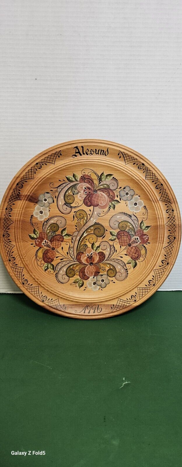 Vintage Norwegian Natural 1996 Rosemaling Wooden Wall Plate Signed, Stamped ,and