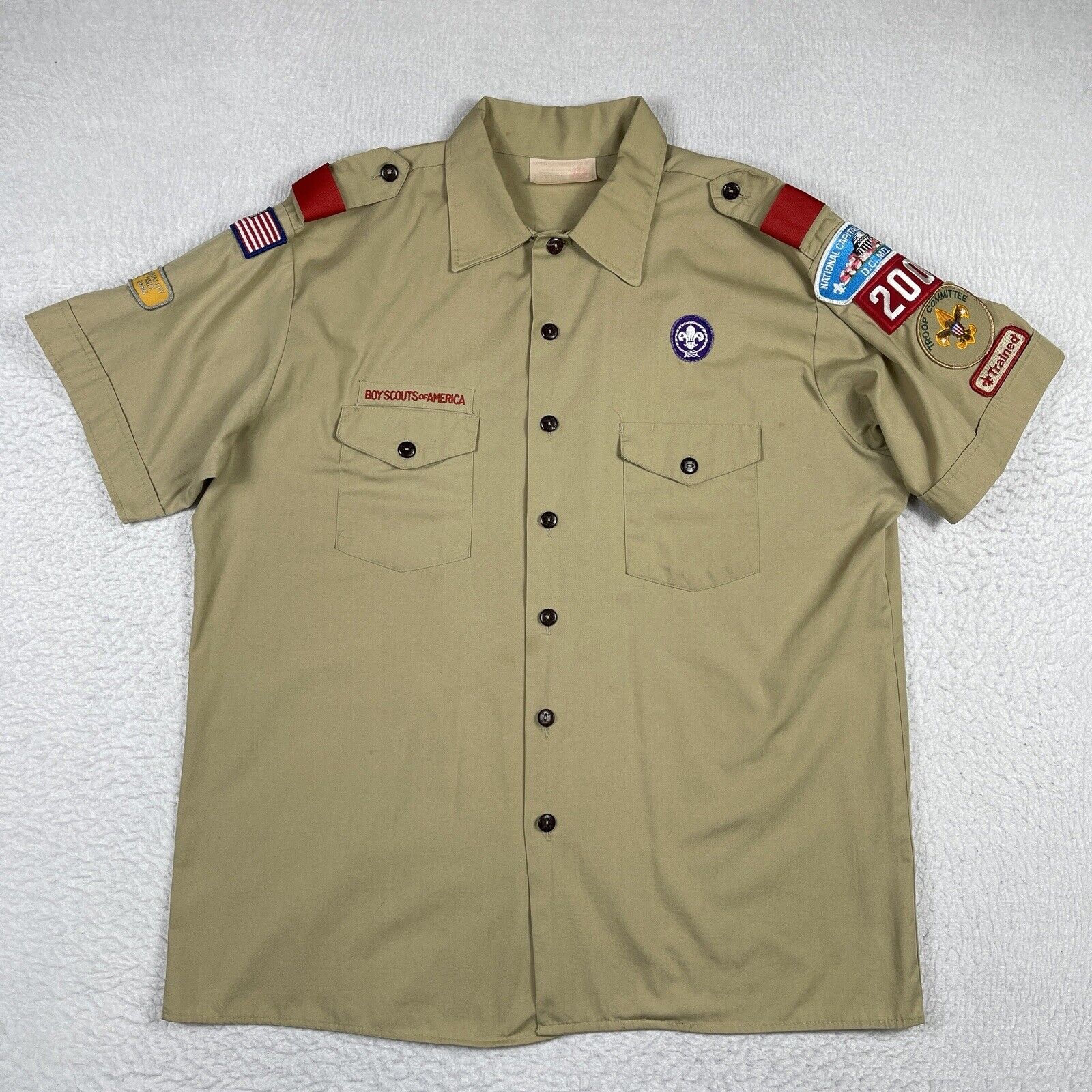 Boy Scouts Of America Shirt Mens XL Beige Vintage Made In USA Scouting DMV