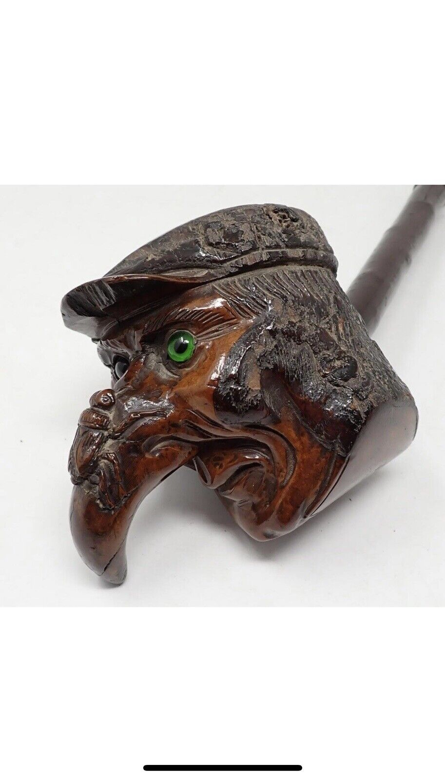 French Antique Art Wood carved Man head Pipe