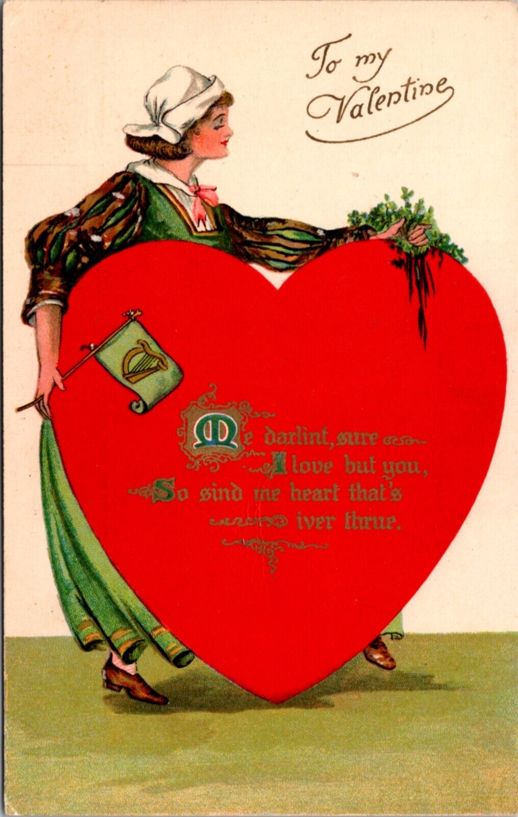 Six Valentine Postcards Woman Dressed as Different Cultures Giant Heart Poem