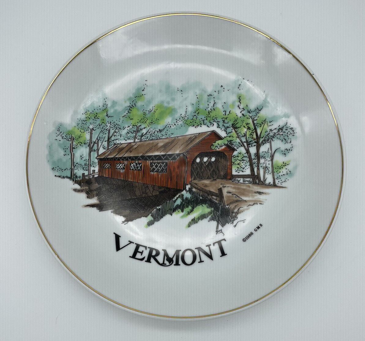 Vintage 80’s Vermont Covered Bridge Collector Plate By Green Mountain Studios