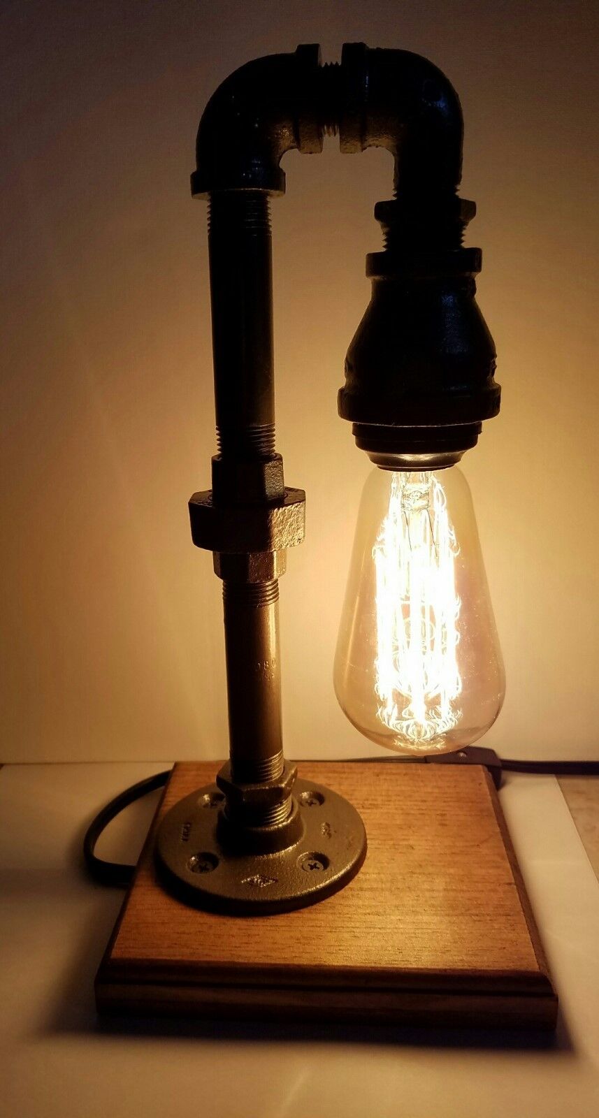Retro Industrial Pipe Desk Lamp steampunk style with vintage edison bulb