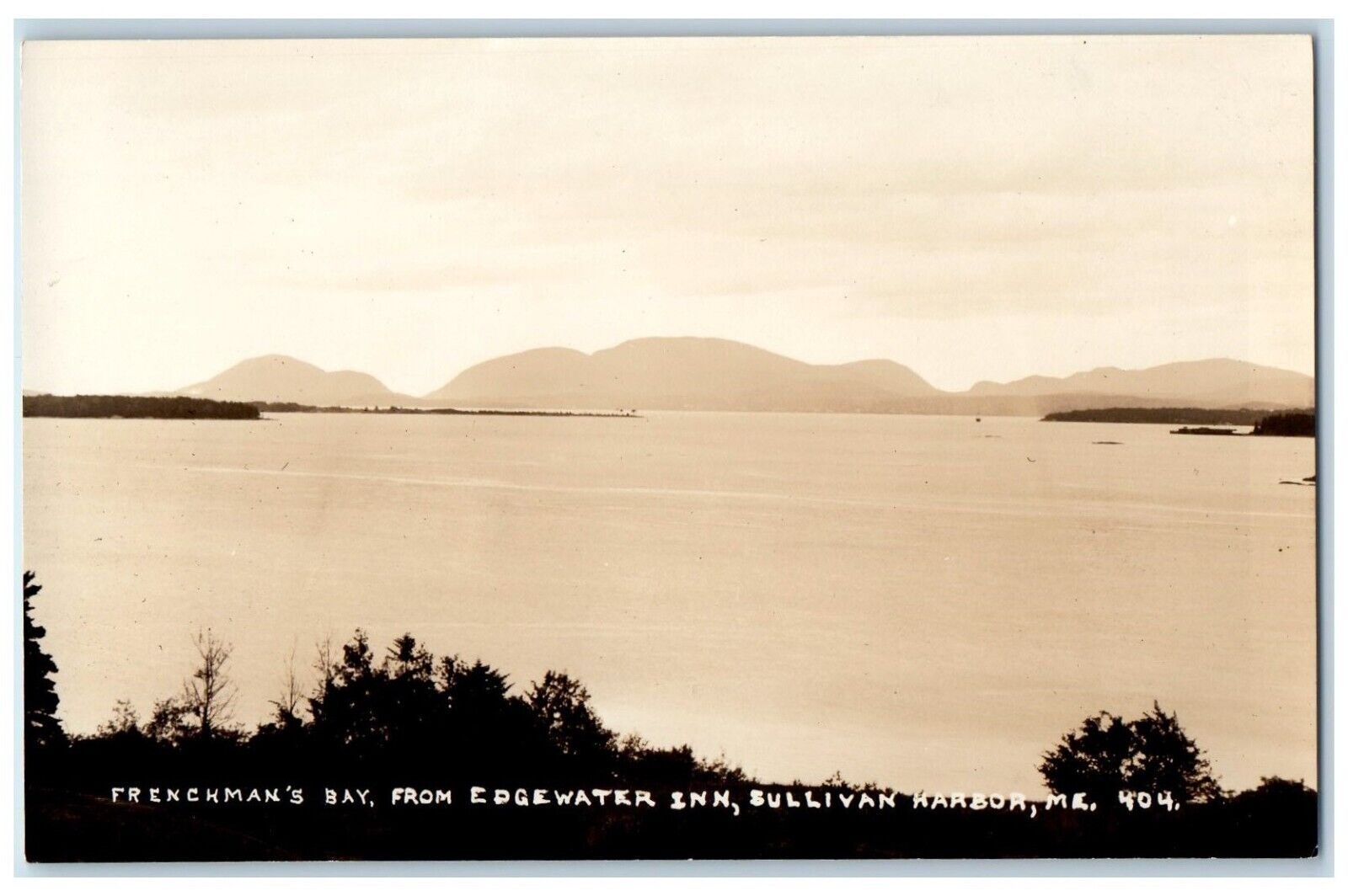 c1910s Frenchman's Bay From Edgewater Inn Sullivan Harbor ME RPPC Photo Postcard