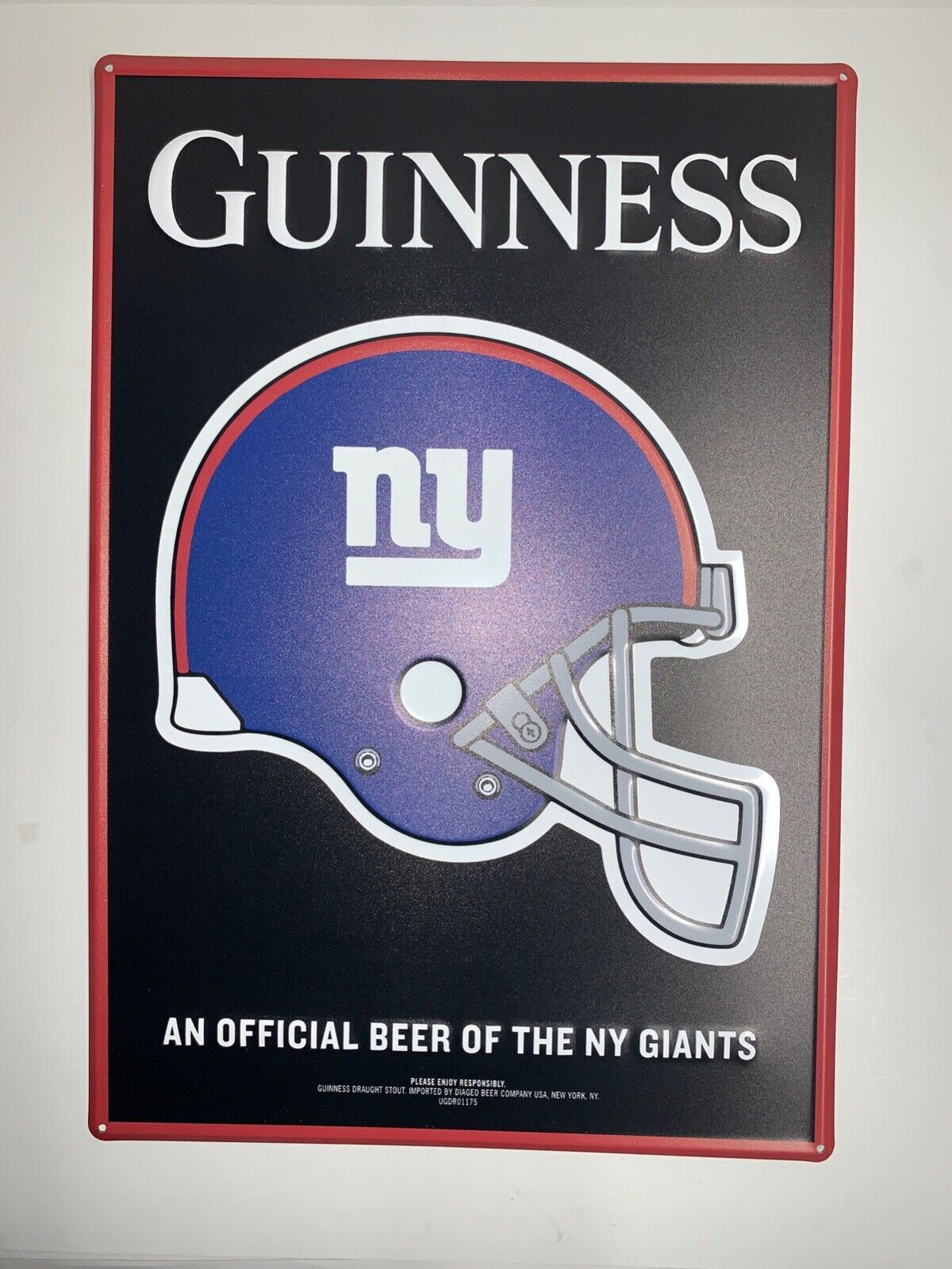 Guinness New York Giants Metal Tacker Sign VERY RARE NY Beer Sign Man Cave
