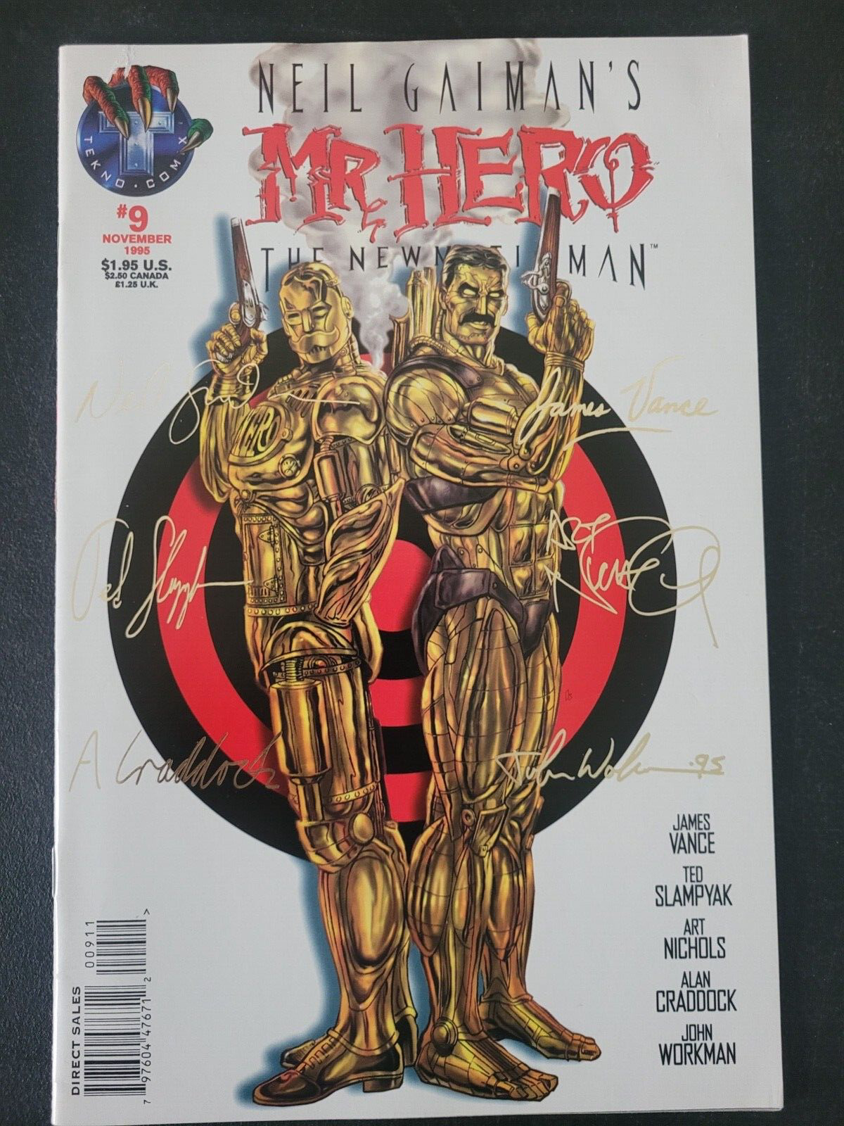 MR HERO #9 (1995) TEKNO COMICS VARIANT SIGNED by EVERYONE NEIL GAIMAN+