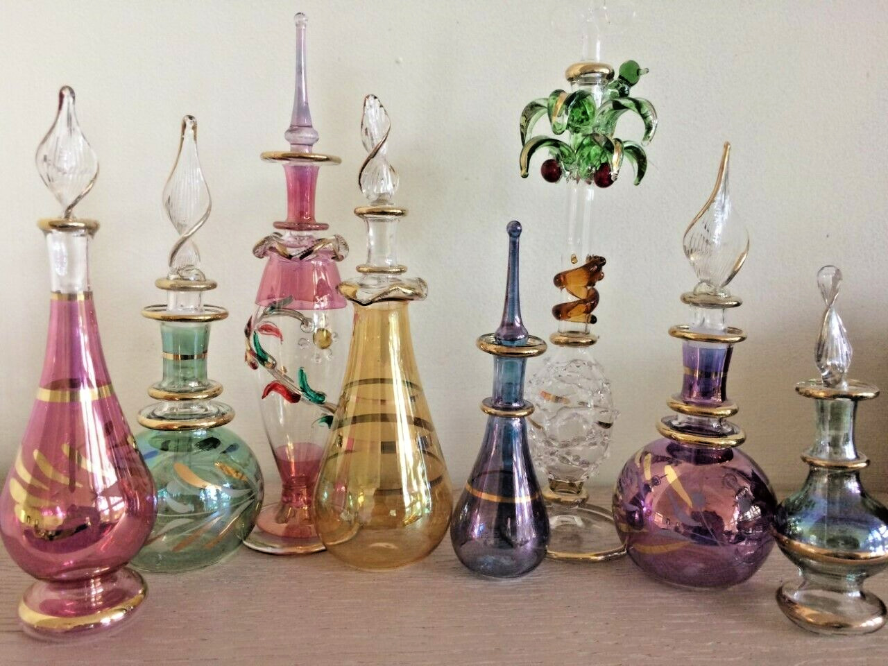 New Egyptian Empty Perfume Blown Glas Bottles Set Of 8 Collection
