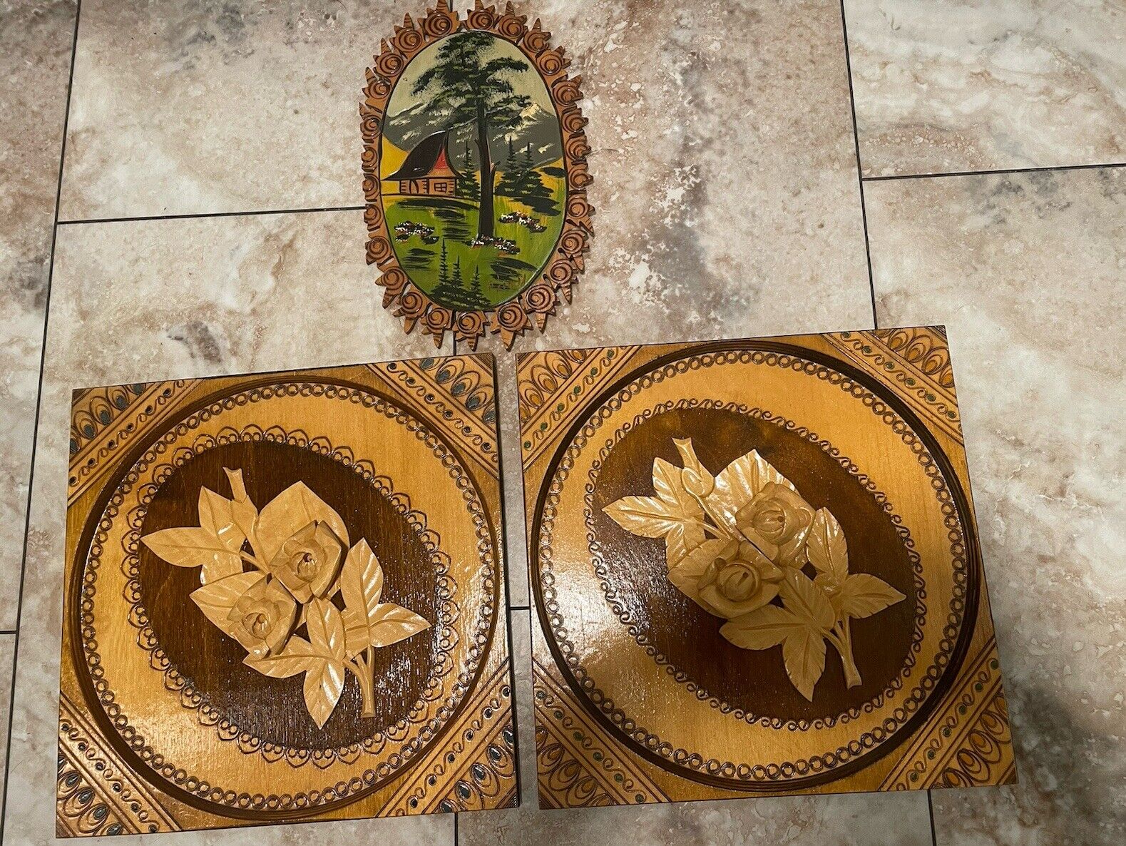 Vintage Hand Carved Wood Wall Hangings From Poland,  3 In Set. READ