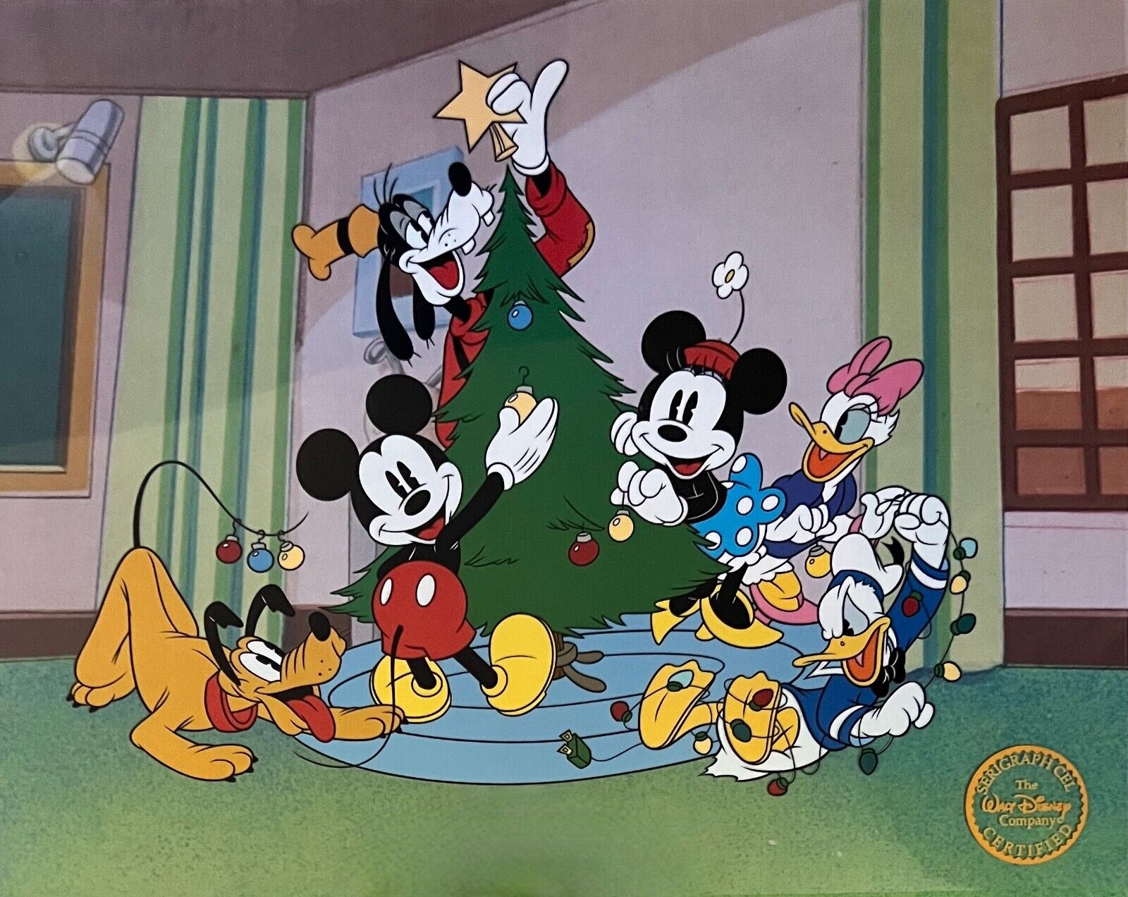 DISNEY CHRISTMAS Mickey Minnie Goofy Pluto Sericel Limited Edition Animation Cel