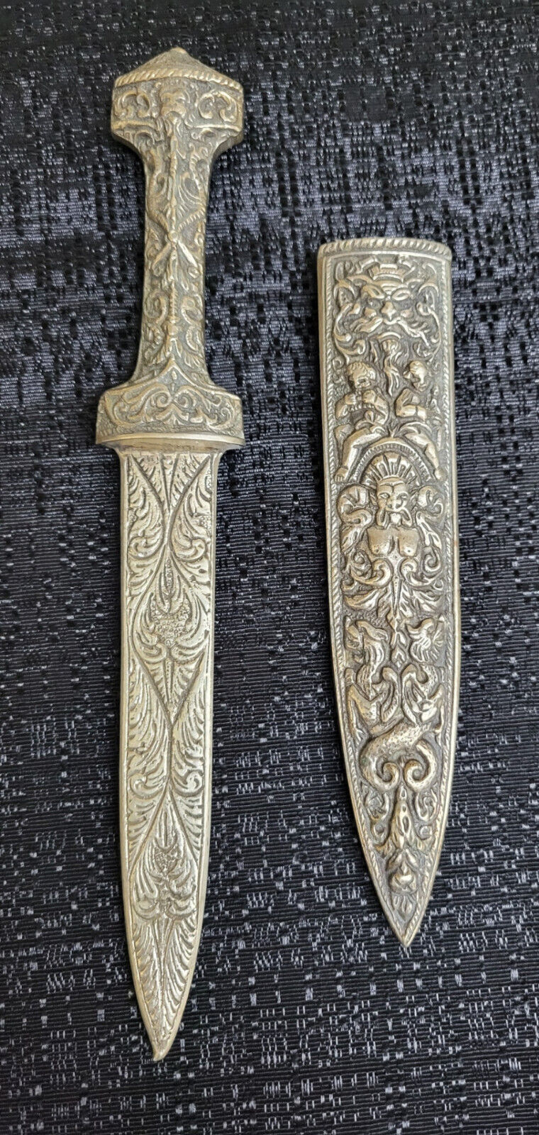 19th C Replica Silver Dagger Antique Grotesque Arabesque Italy Italian Knife