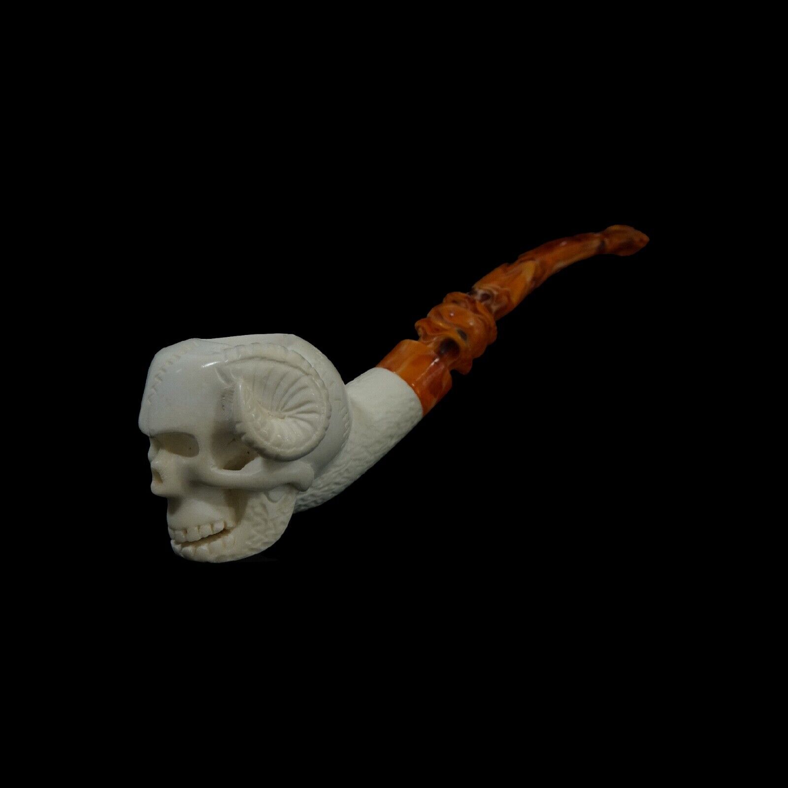 Ram Skull Block Meerschaum Pipe hand carved smoking tobacco w case  MD-223