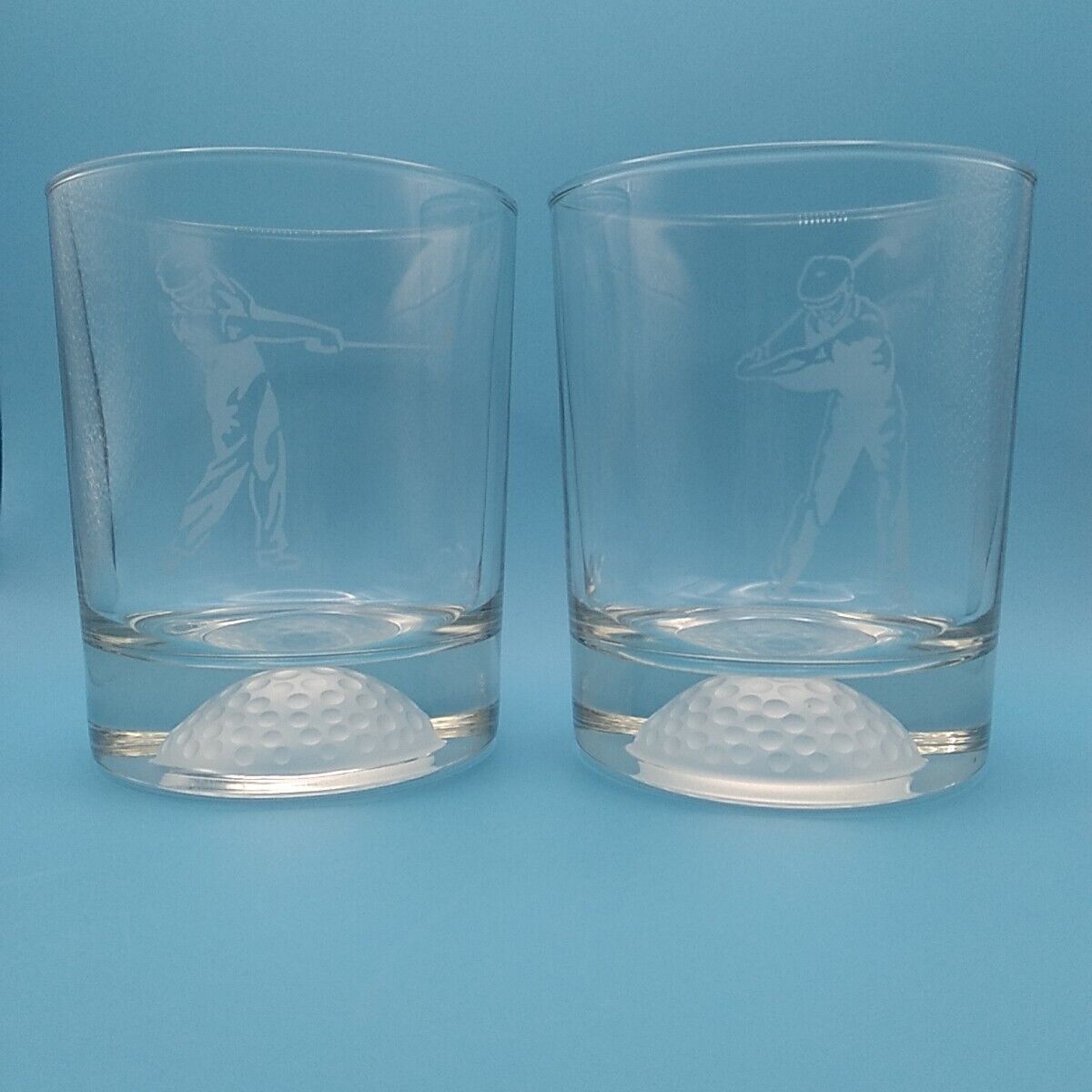  3D Golf Ball Frosted Etched Drinking Glasses Set Of 2