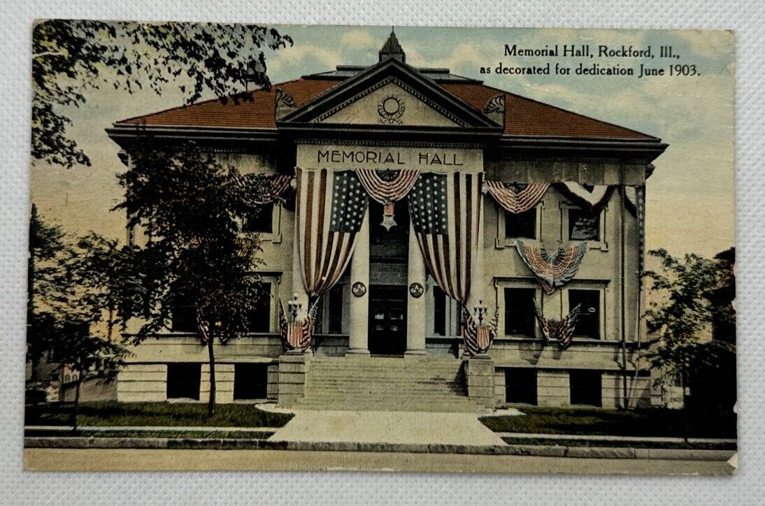 Rockford IL Illinois Memorial Hall Decorated for Dedication 1903 1911 Postcard