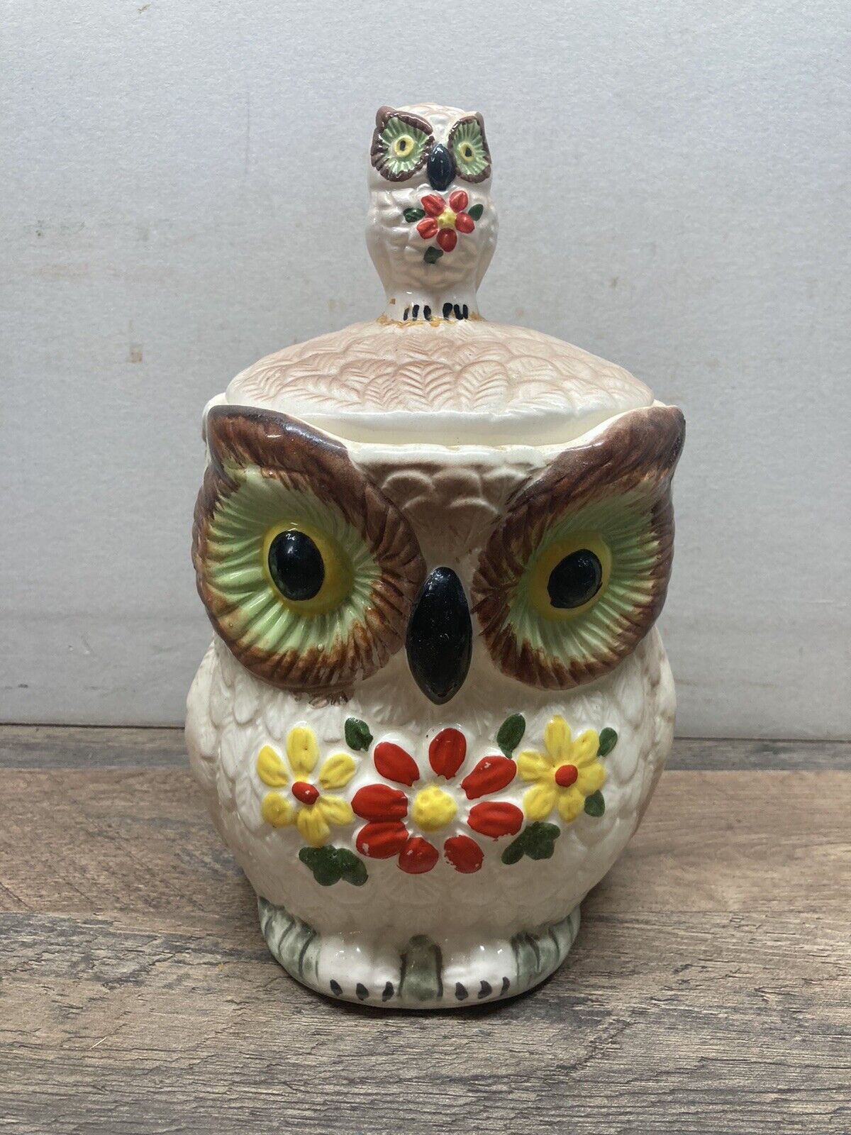 Vintage Ceramic Cookie Jar 🦉 Owl Decor *REPAIRED*