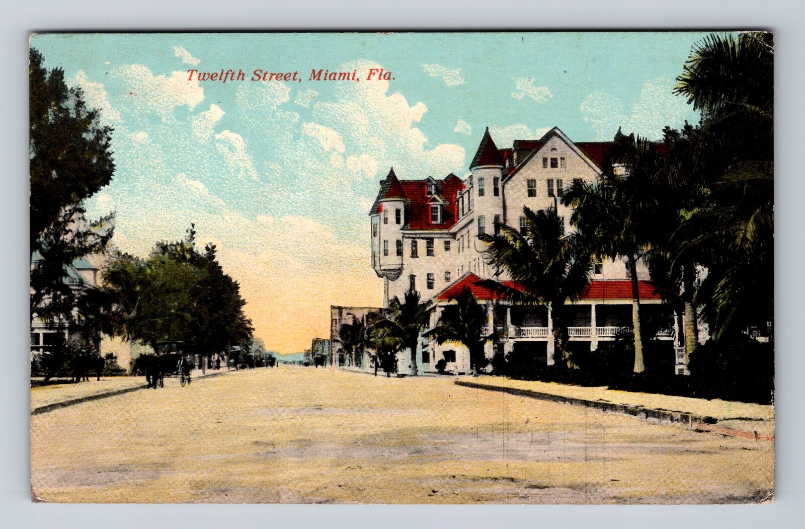 Miami FL-Florida, Residential District Twelfth Street, Vintage Postcard