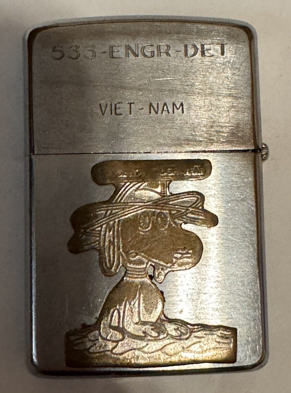 1968-1969 Vintage Custom Vietnam War Zippo Lighter  REAL GOLD Snoopy ￼
