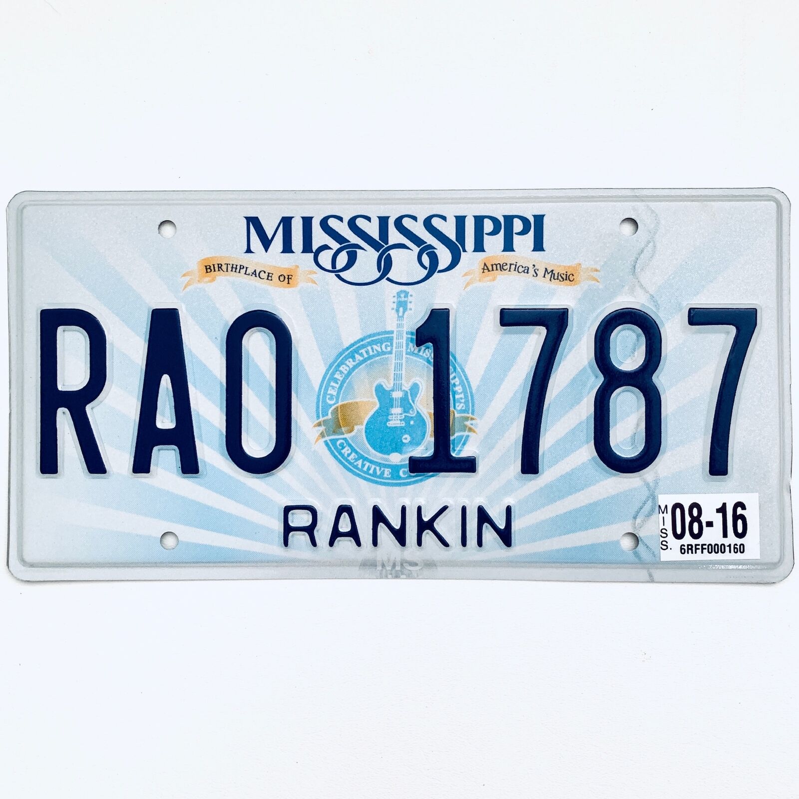 2016 United States Mississippi Rankin County Passenger License Plate RA0 1787