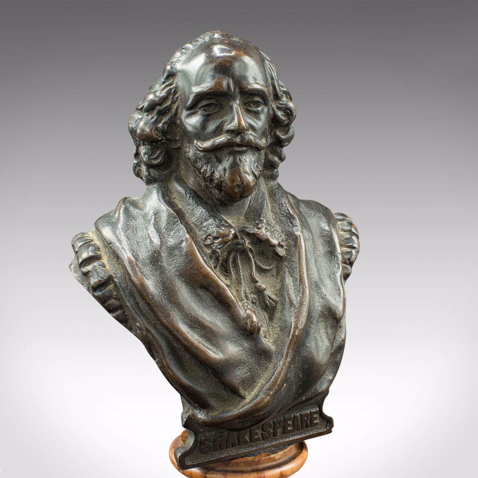 Small Antique Portrait Bust, Austrian, Bronze Figure, Shakespeare, Victorian