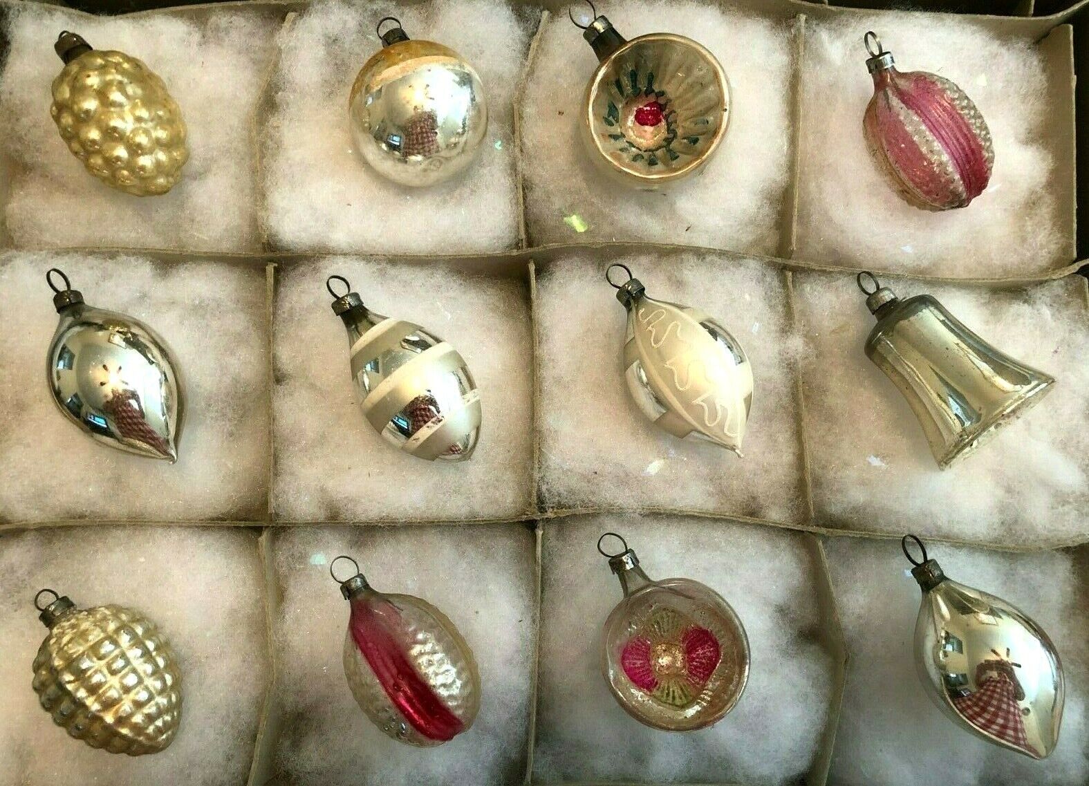 12 Antique Mercury Glass Silver Feather Tree Figural Christmas Ornament 2\