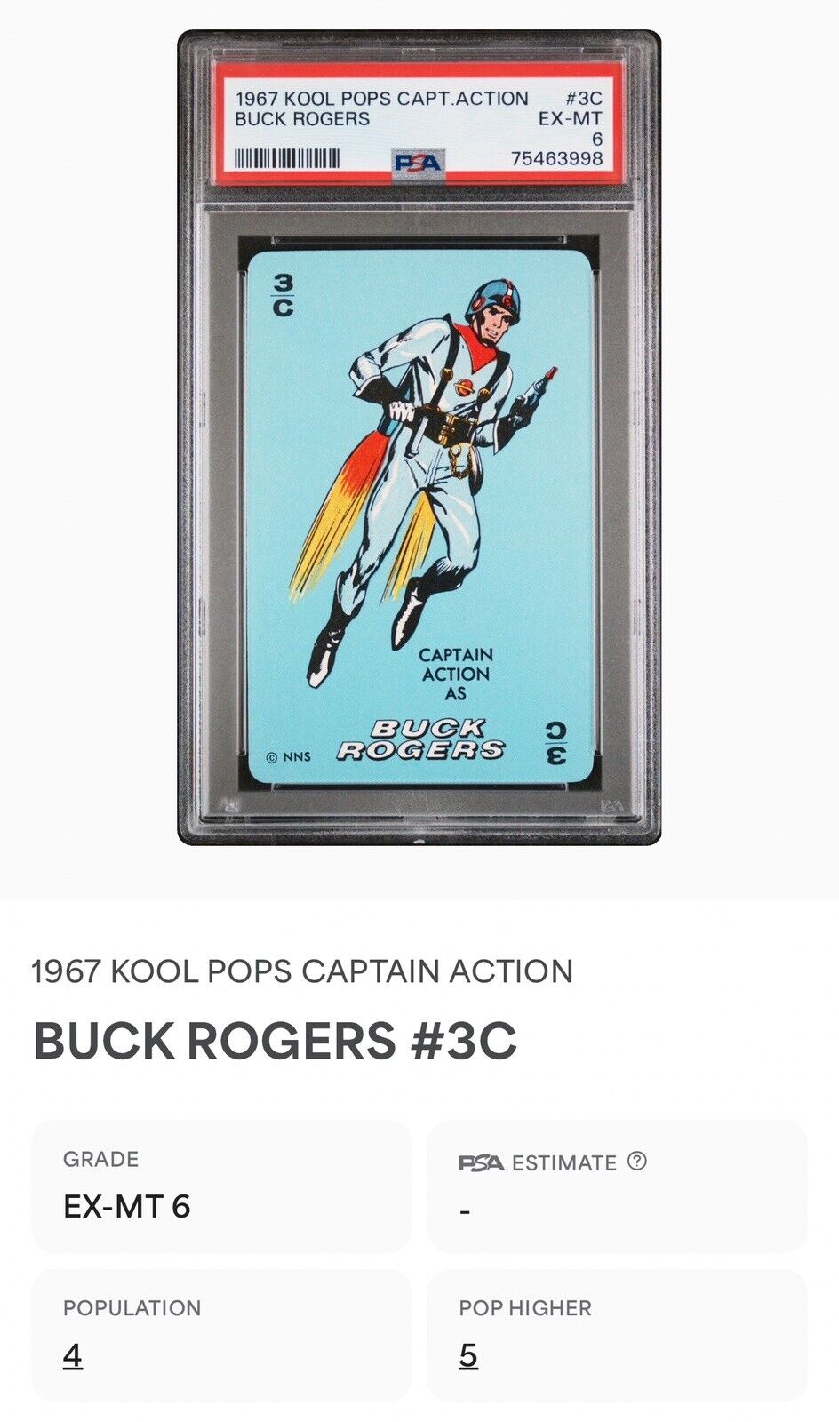 1967 KOOL POPS CAPTION ACTION BUCK ROGERS PSA 6 EX-MINT RARE MARVEL DC COMICS