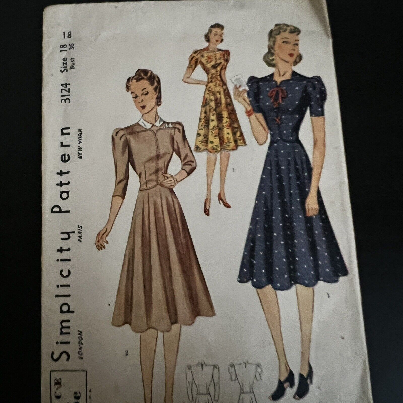 Vintage 1930s Simplicity 3124 Shaped Neck Puff Sleeve Dress Sewing Pattern 18